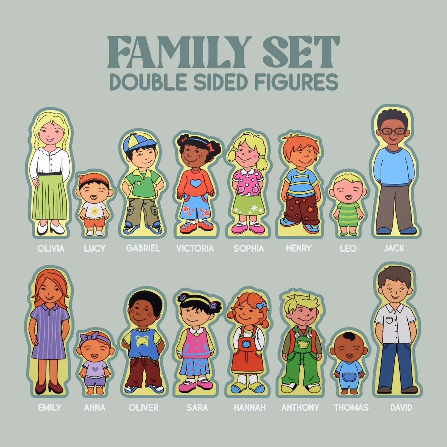 NEW 22pc Wooden Magnetic Figures Set of 8 (16 Double Sided Characters) Mix & Match Family Set - Compatible with All Magnetic Tiles Sets - Educational STEM Building Toy Pretend Playset for Ages 3+
