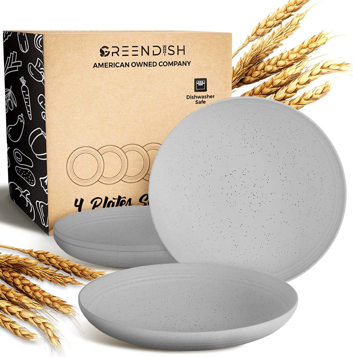 New Set of 4 Wheat Straw Plates - Reusable Unbreakable Wheatstraw Plastic Dishes Dinner Plates - Deep Plates with Lip Edge, Microwave & Dishwasher Safe Microwavable Wheat Plates, Camping Plates Set