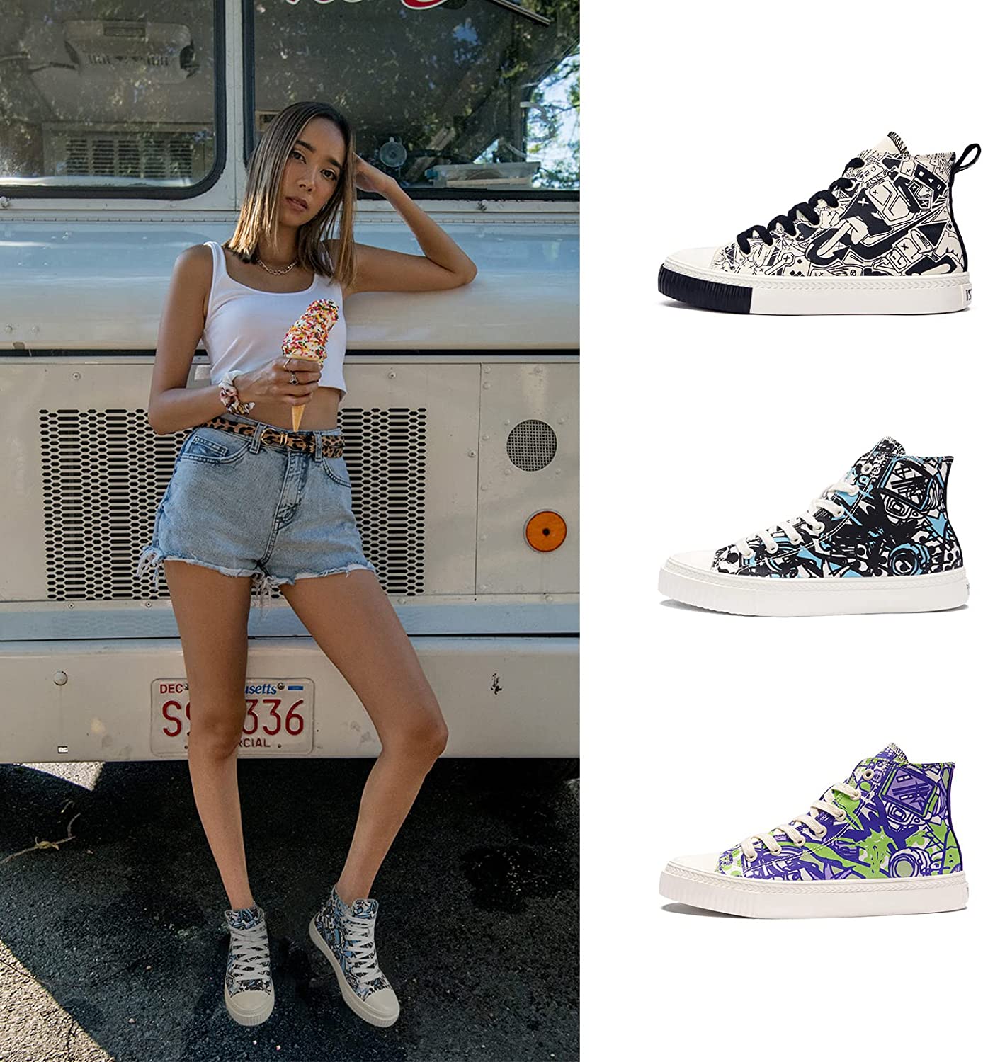 New sz 7 Womens High Top Canvas Sneakers, Lace up Casual Walking Shoes, Women's Fashion Sneakers for Daily Wear.