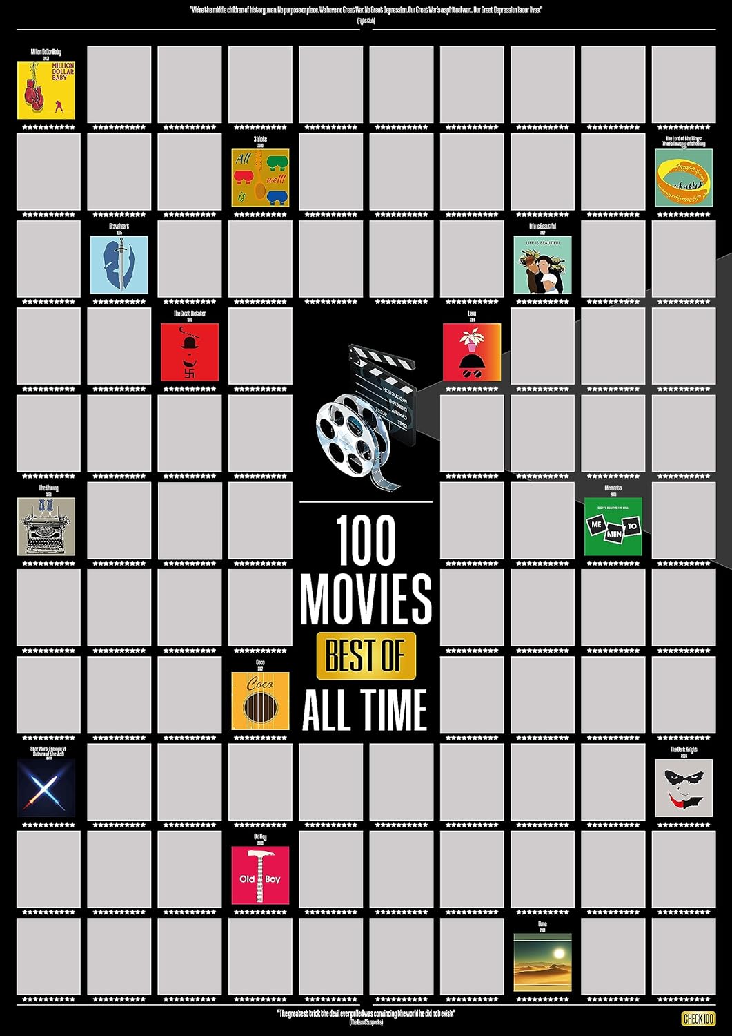 Top 100 Movies Bucket List, 100 Movies Scratch off Poster, 100 Movies Best of All Time, Stunning Quality and Bonus Items, Best Gift for Friends,Birthday,Christmas,Valentine's Day,Easter 16.5''x23.4''