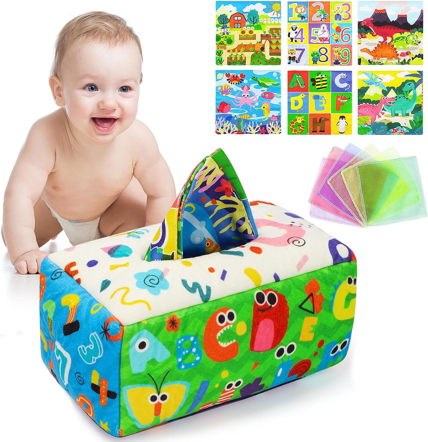 New Baby Toys 6-12 Months, Baby Tissue Box Toy, Montessori Toys for Babies, Toys for 1 Year Old Boy Girl, Soft Crinkle Sensory Toys for Infant Toddlers, Stocking Stuffers, Baby Boy Girl Gifts