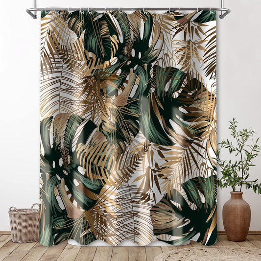 New Green Hawaii Tropical Shower Curtain Tropical Leaves Plant Shower Fabric Shower Curtains for Bathroom Botanical Jungle Shower Curtain Set with 12 Hooks, Waterproof 72X72 inches