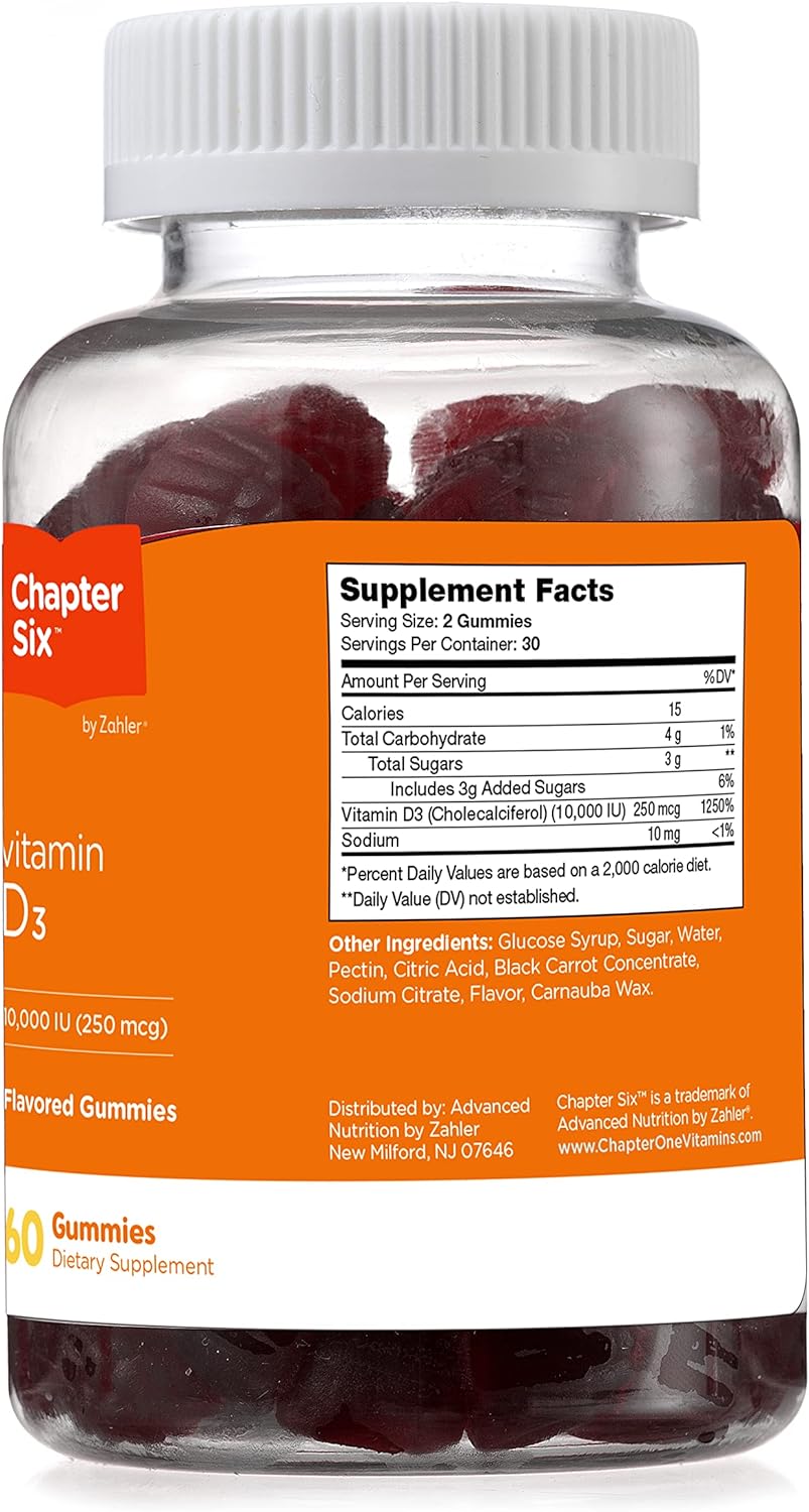 New Chapter Six Vitamin D3 Gummies, Vitamin D Gummies for Adults 10000 IU, Kosher, 60 Gummies