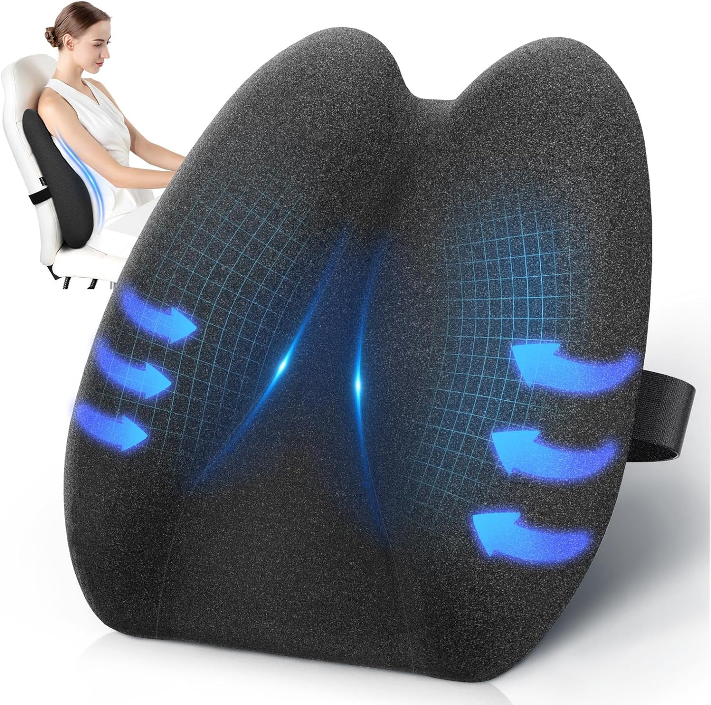 New Pain Relief Lumbar Support Pillow for Office Chair, Ergonomic Lumbar Pillow for 5X Back Support and Improved Posture Effectively, Cooling Memory Foam Back Cushion