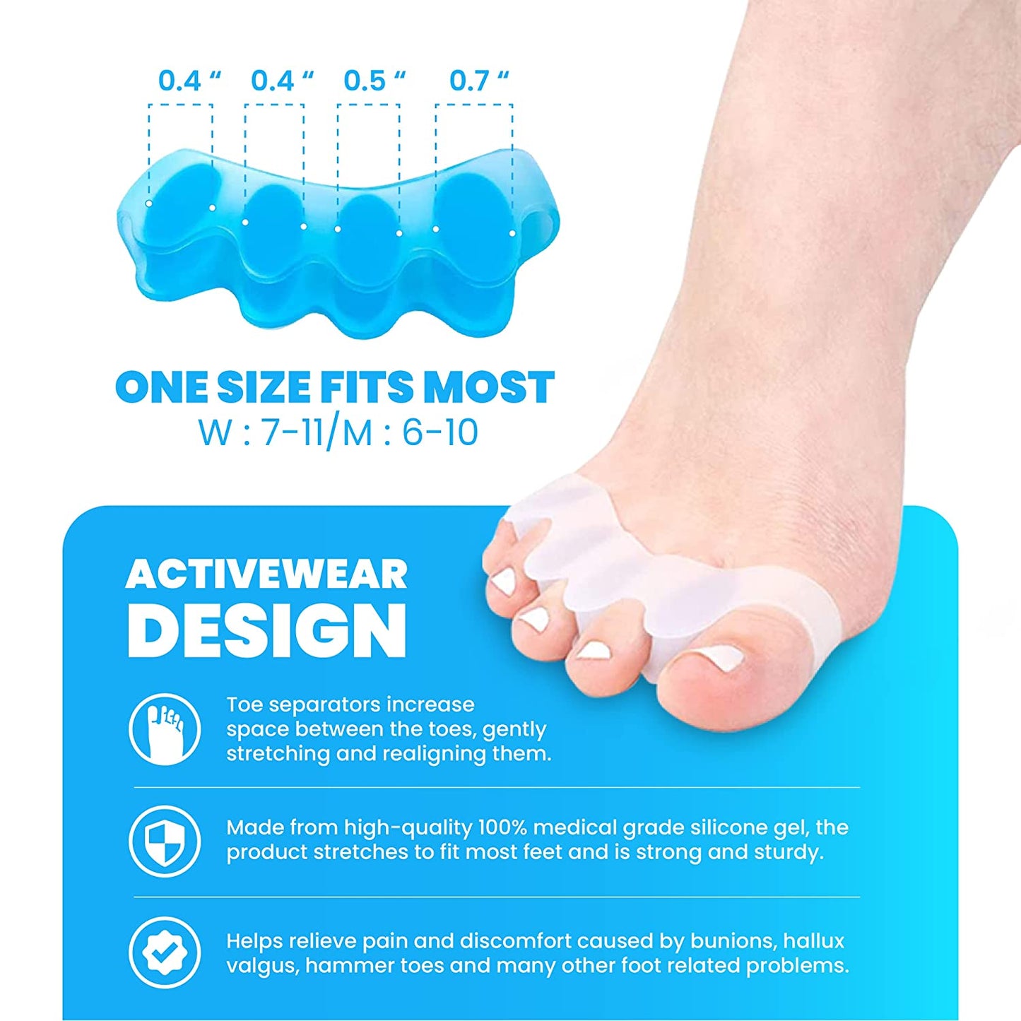 New Toe Separator Toe Spacers for Feet – 2 Pairs Premium Bunion Corrector for Women & Men, Hammer Toe Straightener, Comfortable and Durable Toe Separators for Overlapping Toes