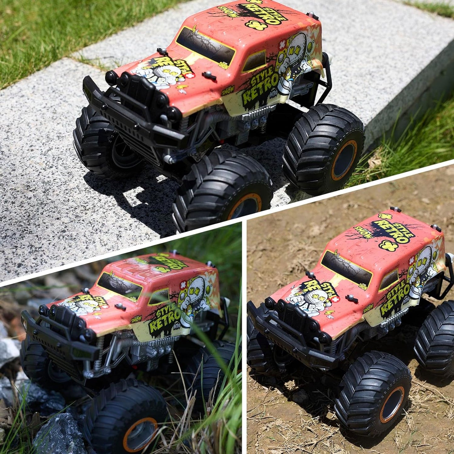 New 1:14 All Terrain Off-Road 2.4Ghz Remote Control Monster Trucks for Boys with LED Lights, Upright 360° Swivel and Special Steering Design, RC Car Toys for Kids Ages 6+ (Orange)