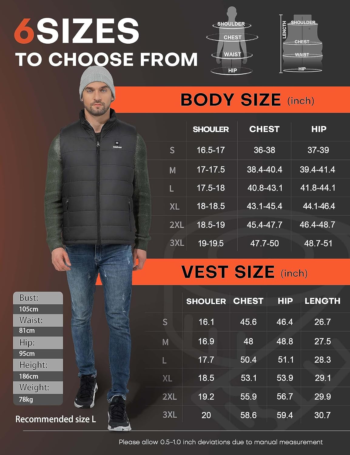 New Men's Heated Vest with Battery Pack (Large)