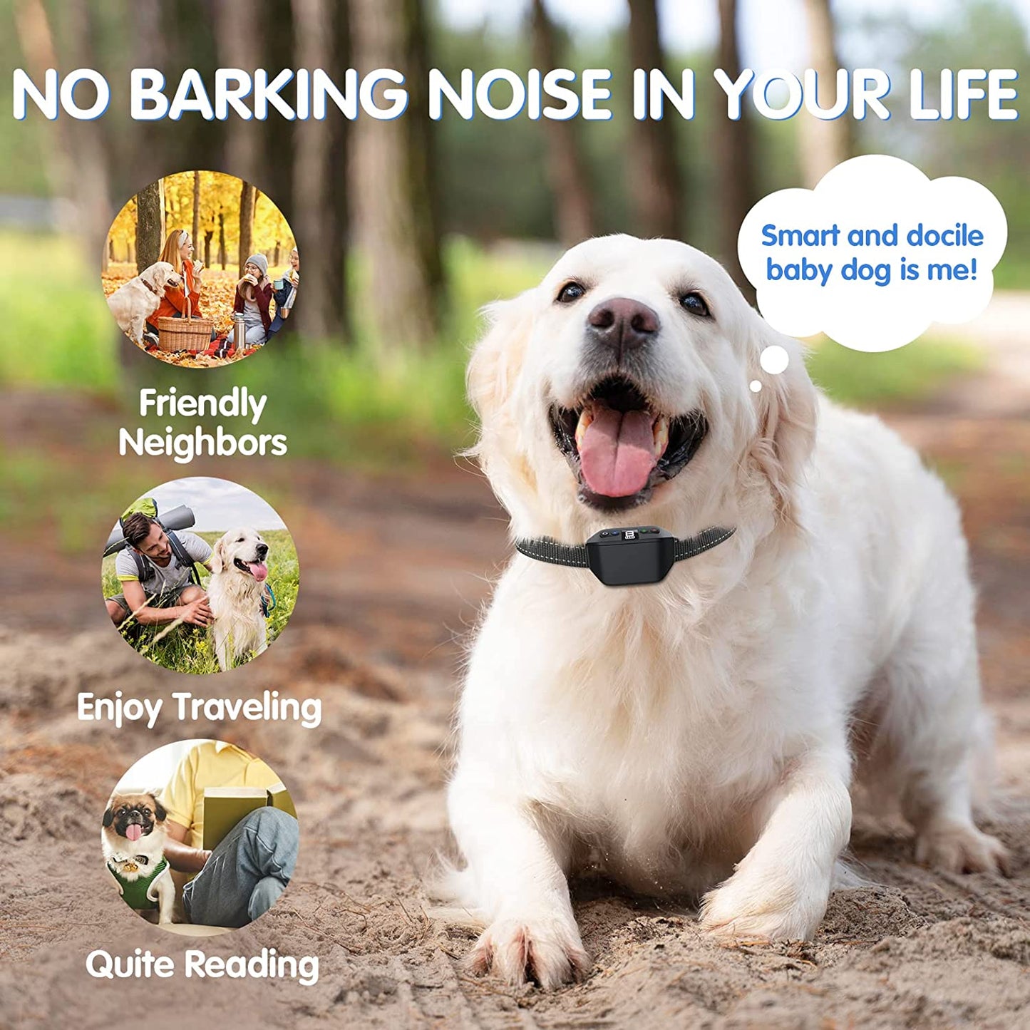 Dog Bark Collar,Rechargeable Smart Bark Collar for Medium Large Small Dogs,Humane Automatic Anti Bark Collar with Beep Vibration Shock Mode 7 Sensitivity,Waterproof No Bark Collar for Dog 15-120lbs
