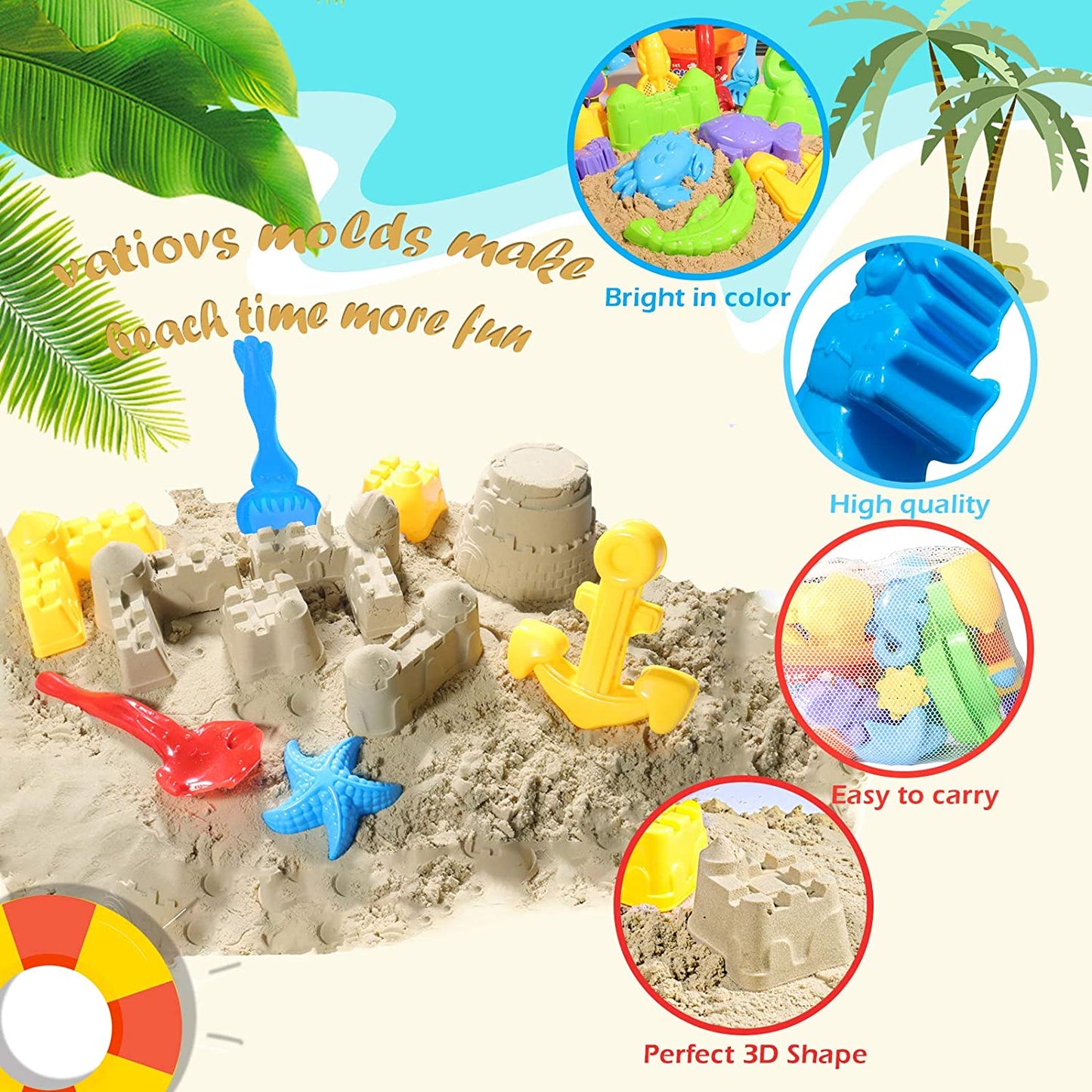 New Beach Toys, 19 Pcs Sand Toys Set, Summer Outdoor Sandbox Toys for Kids & Toddlers with Sand Water Wheel, Beach Shovel Tools, Beach Bucket, Sand Molds, Watering Can & Mesh Bag for Beach Party