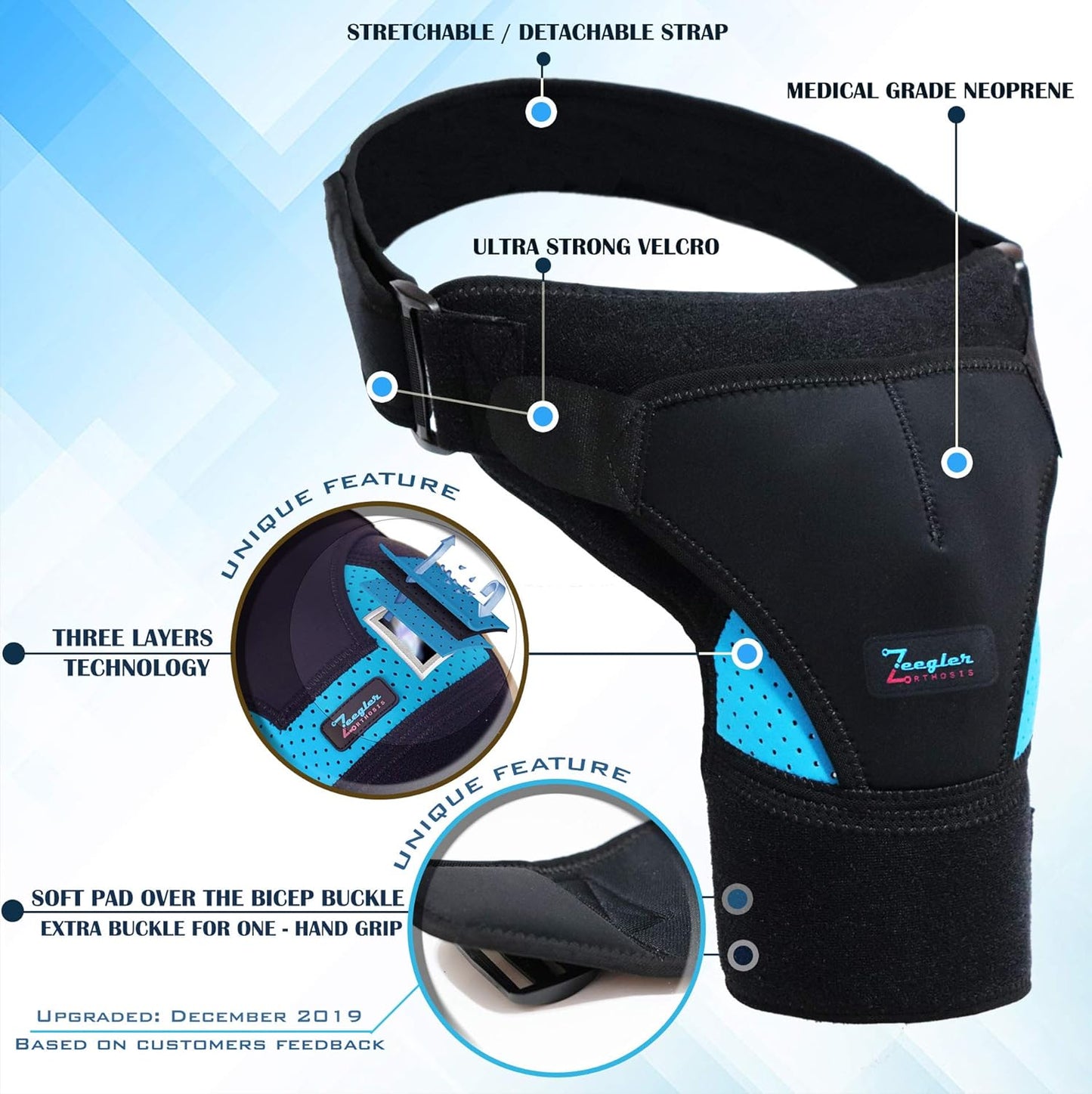 Shoulder Brace for Men and Women - Support for Torn Rotator Cuff, AC Joint Pain Relief and Dislocated Shoulder. Compression Sleeve, Arm Immobilizer Wrap, Stability Strap + Free Extension, Left-Right