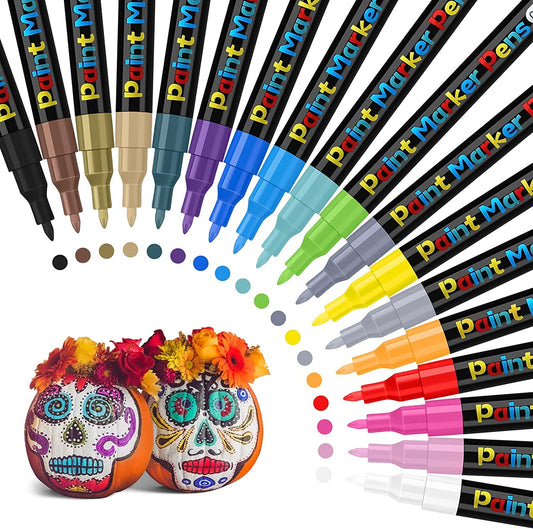 New 18 Colors Acrylic Paint Pens, Paint Markers for Rock Painting Wood Canvas Fabric Glass Ceramic Easter Eggs Pumpkin (0.7mm)