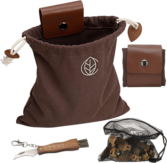 New Foraging Bag and Mushroom Knife Accessories, Waxed Canvas Pouch, Mesh Harvesting and Bush Craft Tools, Outdoor Brown