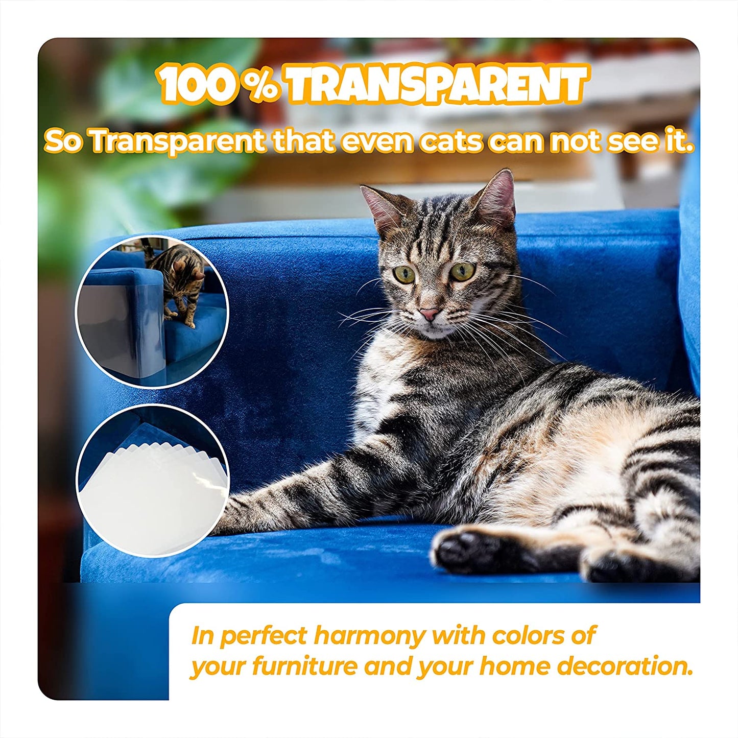New Cat Scratch Furniture Protector- No Pin | Pet Repellent for Couch | One Side Tape Sheets, 17x12 Inches E-MARQUE (Pack of 10)