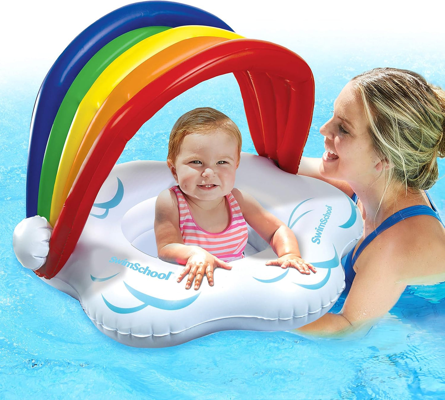 SwimSchool Infant Baby Pool Floats, Free Swimming, Super Buoyant – Ages 6-24 Months – Multiple Colors/Styles – Adjustable Canopies and Seats, Splash & Play Baby Floaties