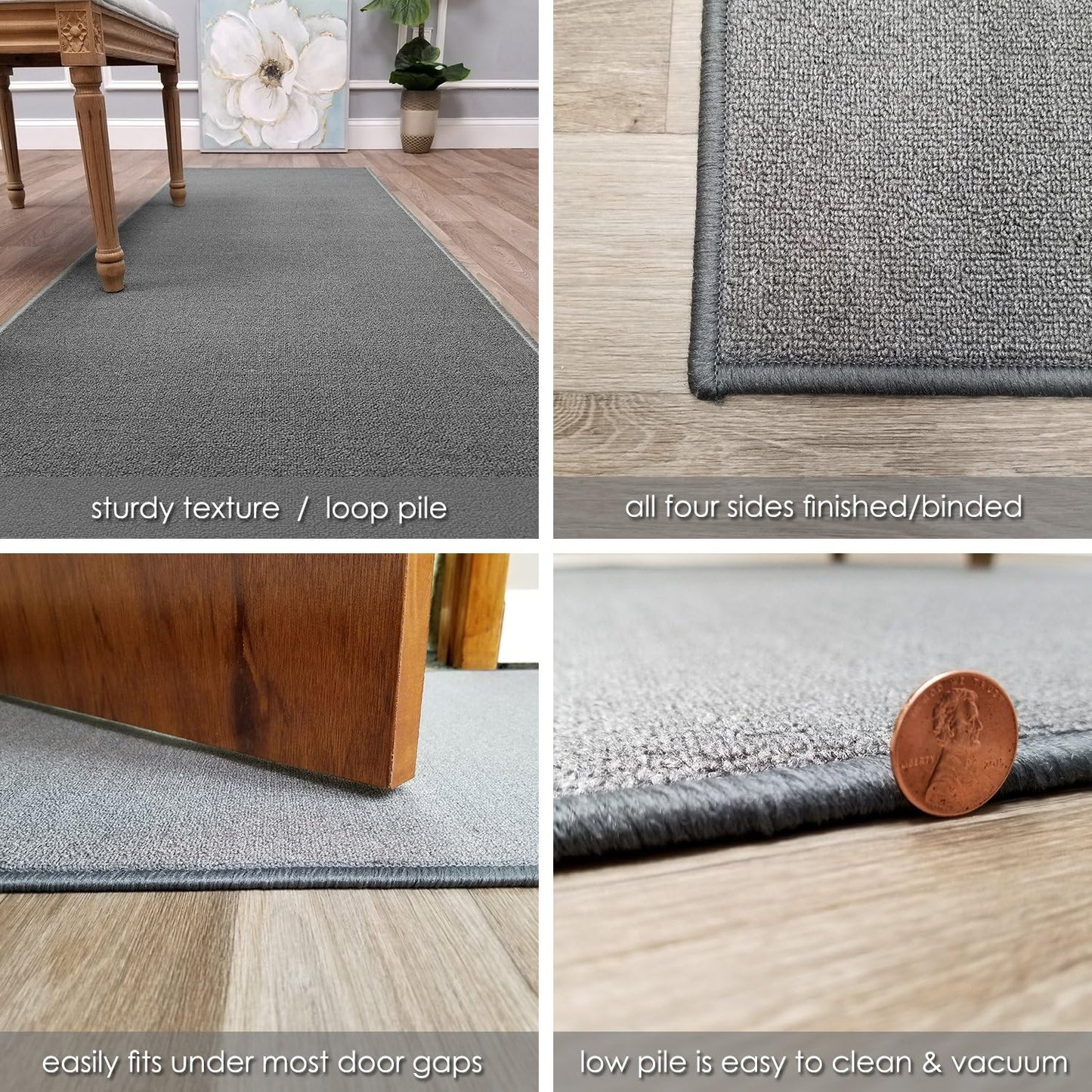 New Custom Size Solid Plain Rubber Backed Non-Slip Hallway Stair Runner Rug Carpet Grey, 22in x 5ft