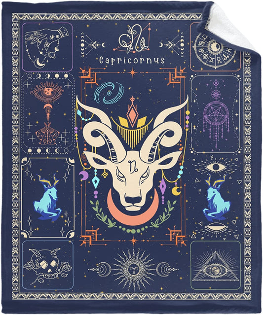 Capricornus Constellation Astrology Blanket Flannel Fleece Throw Soft Cozy Blankets Microfiber Lightweight Warm Cozy Fuzzy Plush for Couch Sofa Bed Office All Season 50"X40" S for Kid