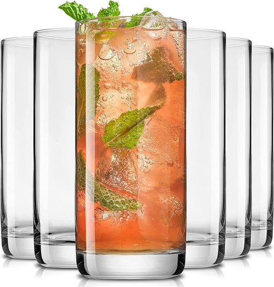 New 6 13oz Highball Glasses, 6pc Tall Glass Sets. Lead-Free Crystal Glass Drinking Glasses. Water Glasses, Mojito Glass Cups, Tom Collins Bar Glassware, and Mixed Drink Cocktail Glass Set
