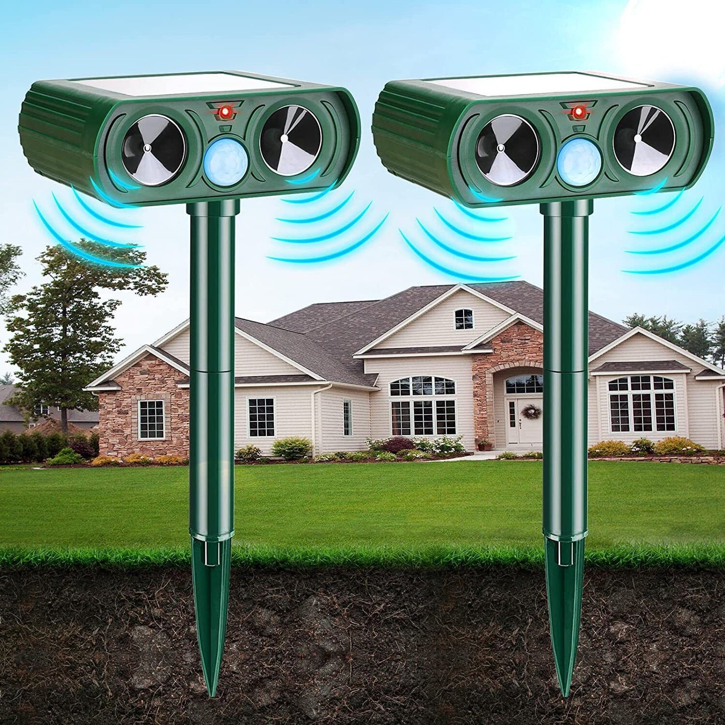 2 Pack Solar Animal Repeller Ultrasonic Cat Dog Repellent Outdoor Animal Deterre