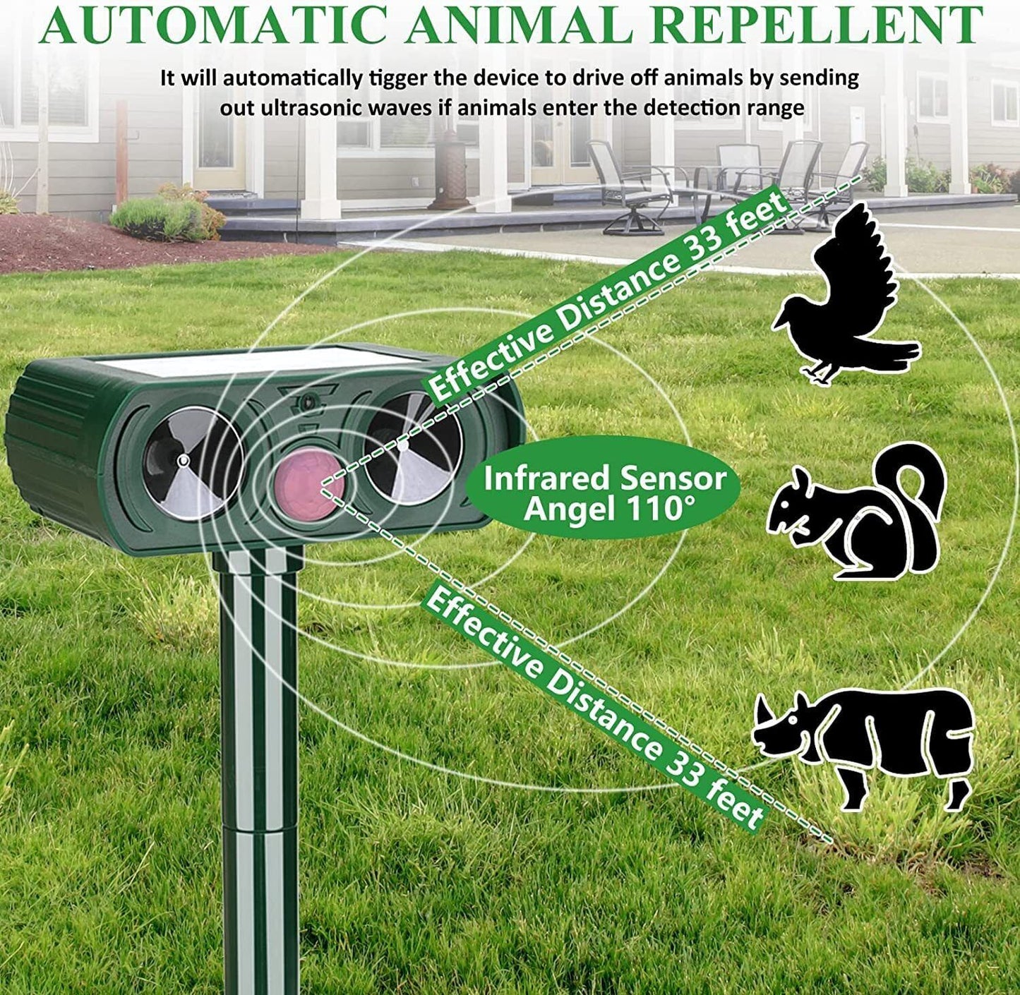 2 Pack Solar Animal Repeller Ultrasonic Cat Dog Repellent Outdoor Animal Deterre