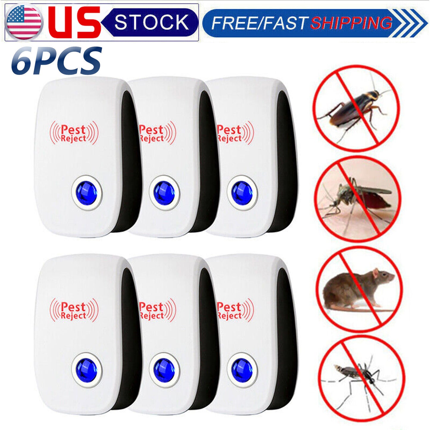 6Pcs Ultrasonic Pest Reject Home Control Electronic Repellent Rat Mice Repeller